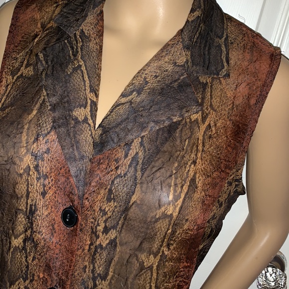Vintage 80s Reptile snake print sheer chiffon sleeveless maxi VEST Shirt top S M - Picture 4 of 13